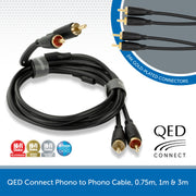QED Connect Phono to Phono Cable, 0.75m, 1m & 3m