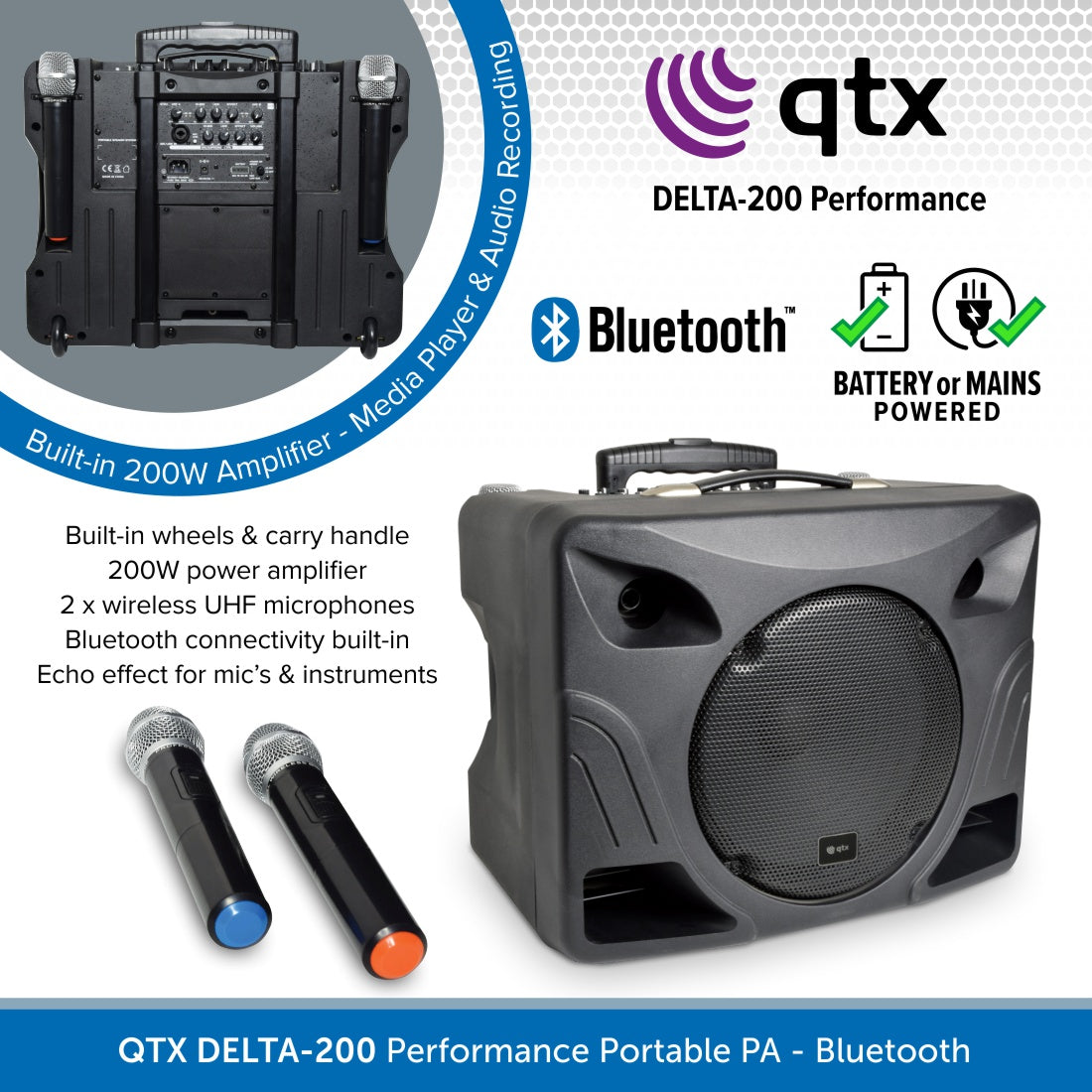 QTX DELTA-200 Performance Portable PA Unit w/ Bluetooth | Audio Volt