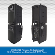 QTX PAV10 Portable PA System with UHF Microphones, Bluetooth & DVD Player
