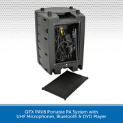 QTX PAV8 Portable PA System with UHF Microphones, Bluetooth & DVD Player