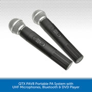 QTX PAV8 Portable PA System with UHF Microphones, Bluetooth & DVD Player