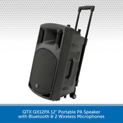 QTX QX12PA 12" Portable PA Speaker with Bluetooth & 2 Wireless Microphones