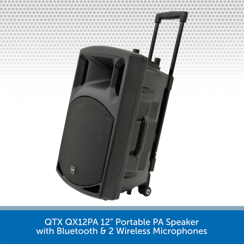QTX QX12PA 12" Portable PA Speaker with Bluetooth & 2 Wireless Microphones