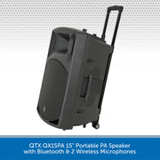 QTX QX15PA 15" Portable PA Speaker with Bluetooth & 2 Wireless Microphones