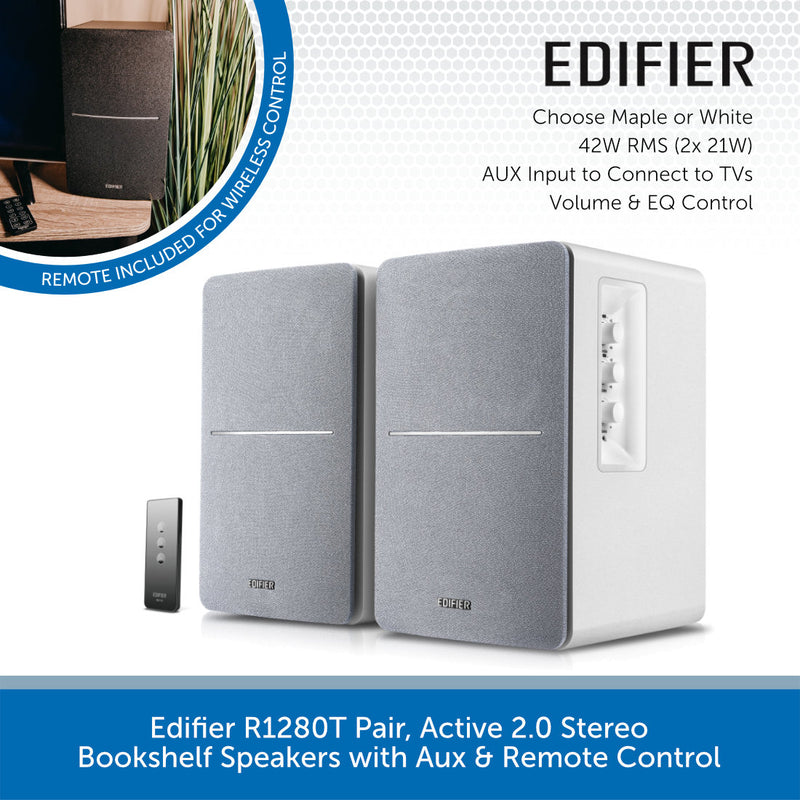Edifier R1280T Pair, Active 2.0 Stereo Bookshelf Speakers with Aux & Remote Control