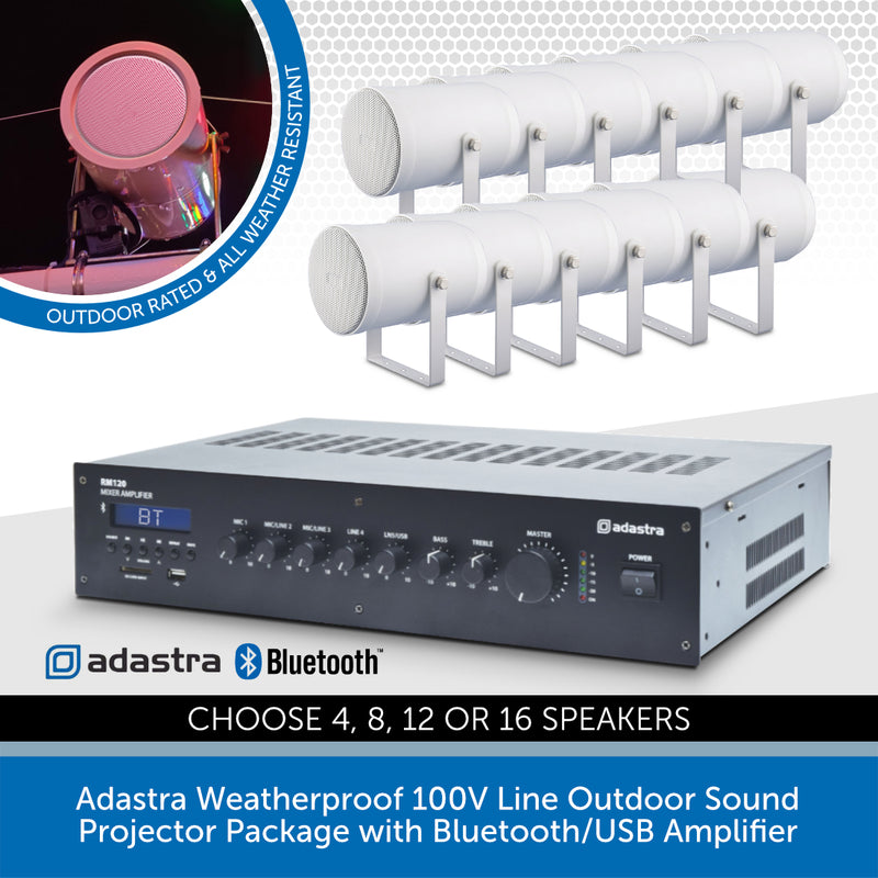 Adastra Weatherproof 100V Line Outdoor Sound Projector Package with Bluetooth/USB Amplifier