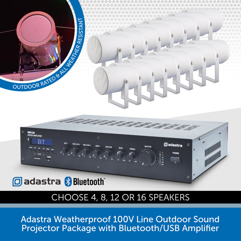 Adastra Weatherproof 100V Line Outdoor Sound Projector Package with Bluetooth/USB Amplifier
