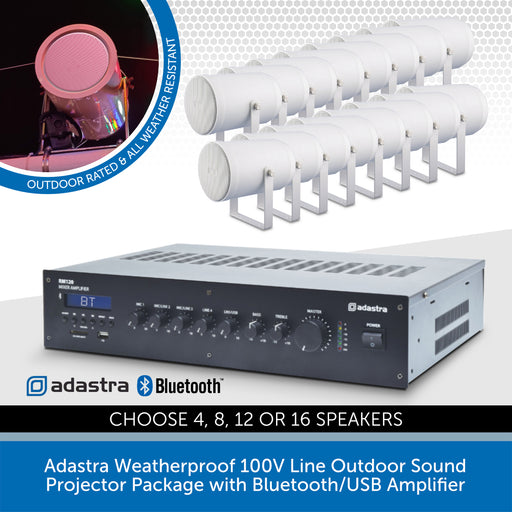 Adastra Weatherproof 100V Line Outdoor Sound Projector Package with Bluetooth/USB Amplifier
