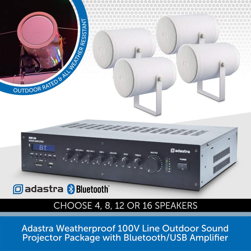 Adastra Weatherproof 100V Line Outdoor Sound Projector Package with Bluetooth/USB Amplifier