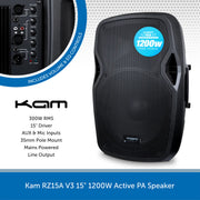 Kam RZ15A 15" 1200W Active PA Speaker