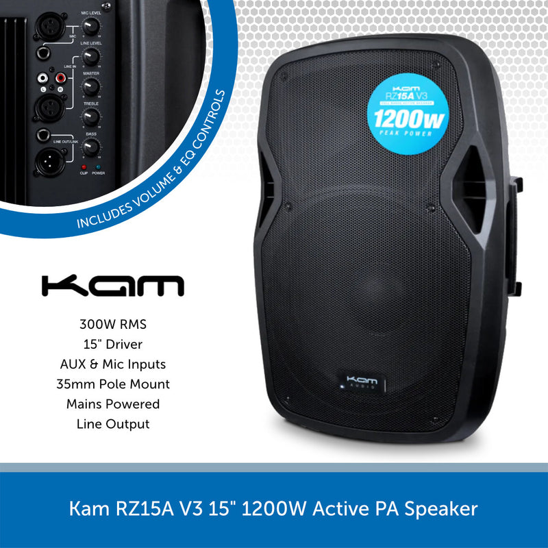 Kam RZ15A 15" 1200W Active PA Speaker