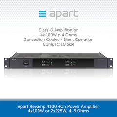 Apart Revamp 4100 4Ch Power Amplifier 4x100W or 2x225W, 4-8 Ohms