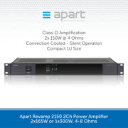 Apart Revamp 2150 2Ch Power Amplifier 2x165W or 1x300W, 4-8 Ohms