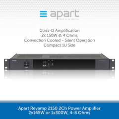 Apart Revamp 2150 2Ch Power Amplifier 2x165W or 1x300W, 4-8 Ohms
