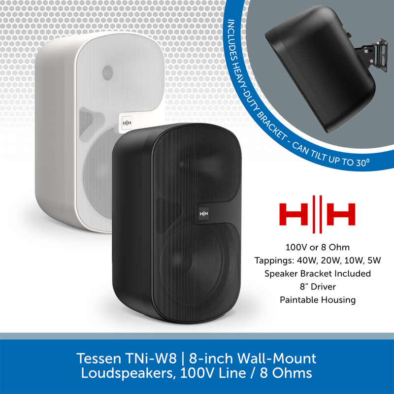 Tessen TNi-W8 | 8-inch Wall-Mount Loudspeakers, 100V Line / 8 Ohms