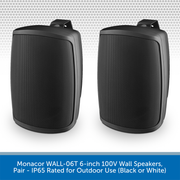 Monacor WALL-06T 6-inch 100V Wall Speakers, Pair - IP65 Rated for Outdoor Use (Black or White)