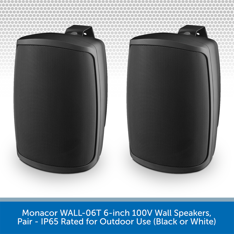Monacor WALL-06T 6-inch 100V Wall Speakers, Pair - IP65 Rated for Outdoor Use (Black or White)