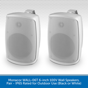 Monacor WALL-06T 6-inch 100V Wall Speakers, Pair - IP65 Rated for Outdoor Use (Black or White)
