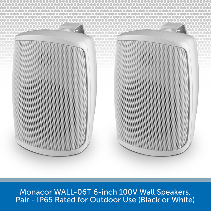 Monacor WALL-06T 6-inch 100V Wall Speakers, Pair - IP65 Rated for Outdoor Use (Black or White)