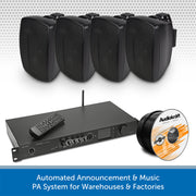 Warehouse DAB Radio Music System with Wall-Mount or Suspended Pendant Speakers