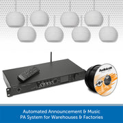 Warehouse DAB Radio Music System with Wall-Mount or Suspended Pendant Speakers