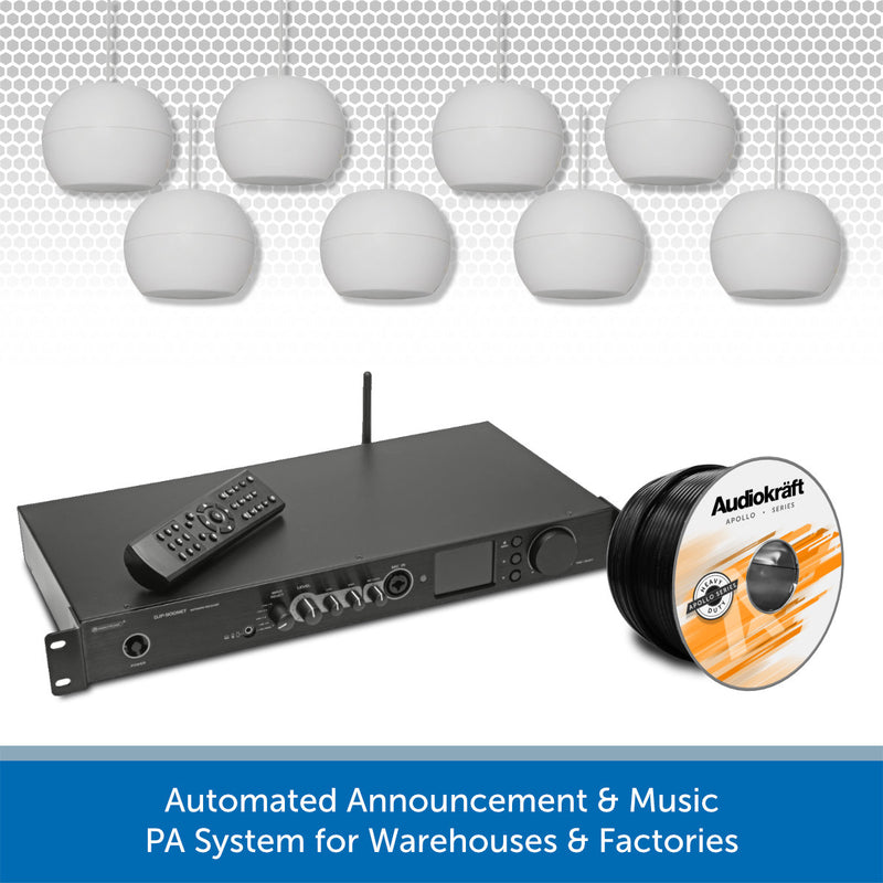 Warehouse DAB Radio Music System with Wall-Mount or Suspended Pendant Speakers