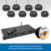 Warehouse DAB Radio Music System with Wall-Mount or Suspended Pendant Speakers