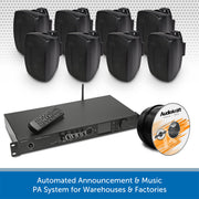 Warehouse DAB Radio Music System with Wall-Mount or Suspended Pendant Speakers