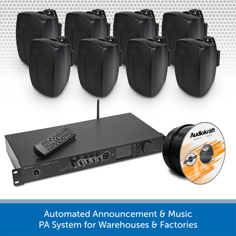 Warehouse DAB Radio Music System with Wall-Mount or Suspended Pendant Speakers
