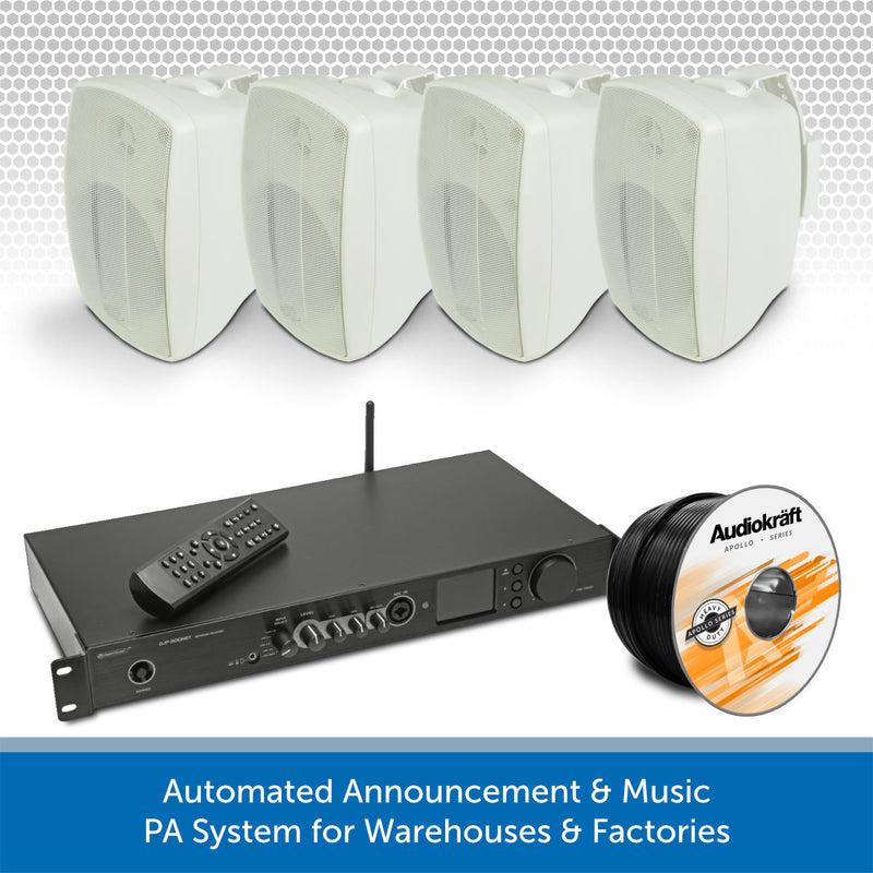 Warehouse DAB Radio Music System with Wall-Mount or Suspended Pendant Speakers