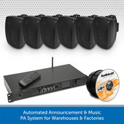 Warehouse DAB Radio Music System with Wall-Mount or Suspended Pendant Speakers