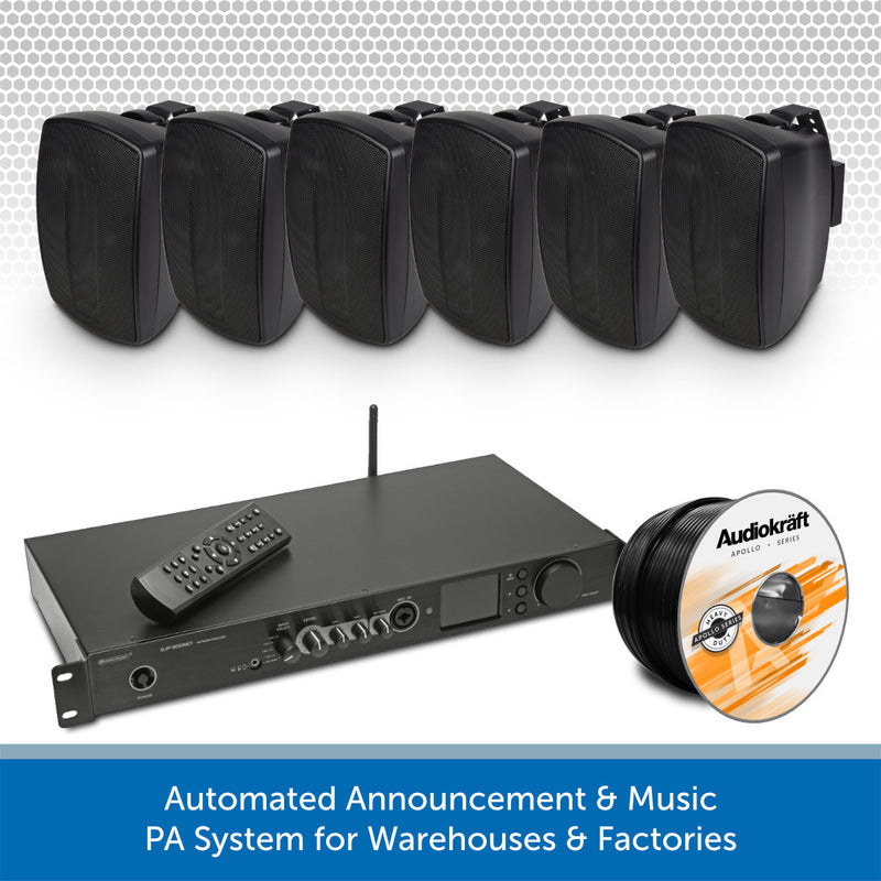 Warehouse DAB Radio Music System with Wall-Mount or Suspended Pendant Speakers