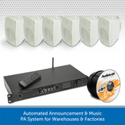 Warehouse DAB Radio Music System with Wall-Mount or Suspended Pendant Speakers