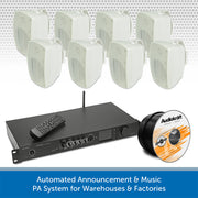 Warehouse DAB Radio Music System with Wall-Mount or Suspended Pendant Speakers