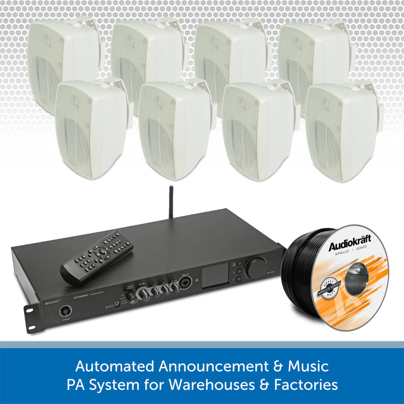 Warehouse DAB Radio Music System with Wall-Mount or Suspended Pendant Speakers