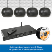Warehouse DAB Radio Music System with Wall-Mount or Suspended Pendant Speakers