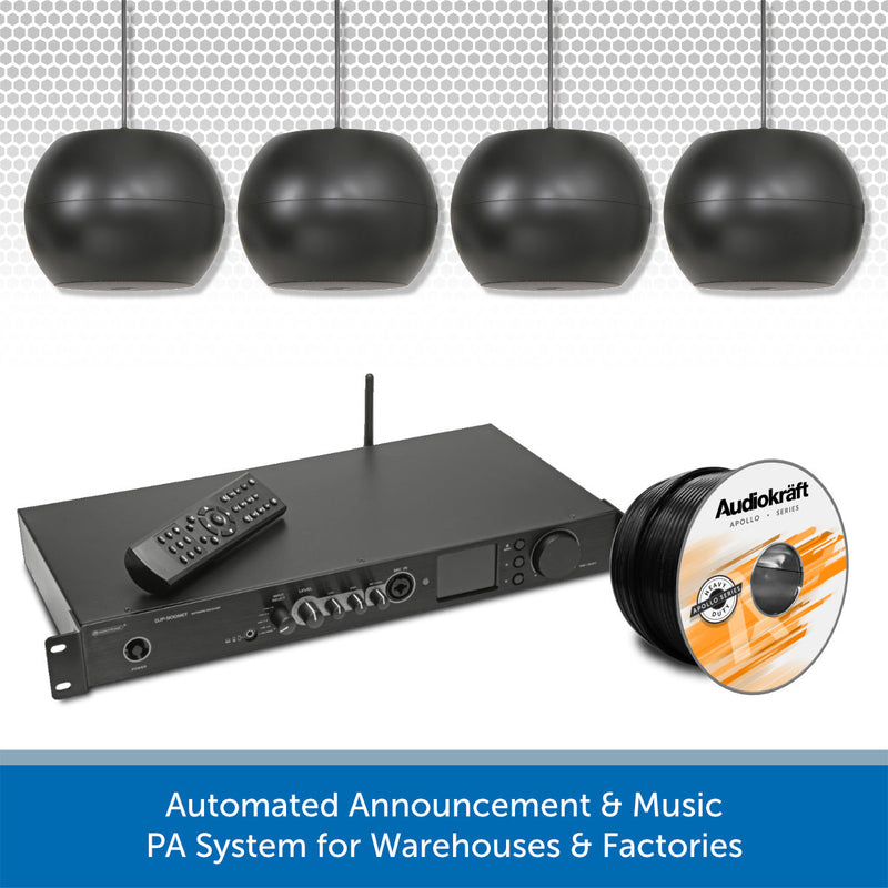 Warehouse DAB Radio Music System with Wall-Mount or Suspended Pendant Speakers