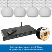 Warehouse DAB Radio Music System with Wall-Mount or Suspended Pendant Speakers