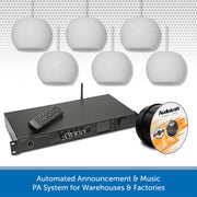 Warehouse DAB Radio Music System with Wall-Mount or Suspended Pendant Speakers