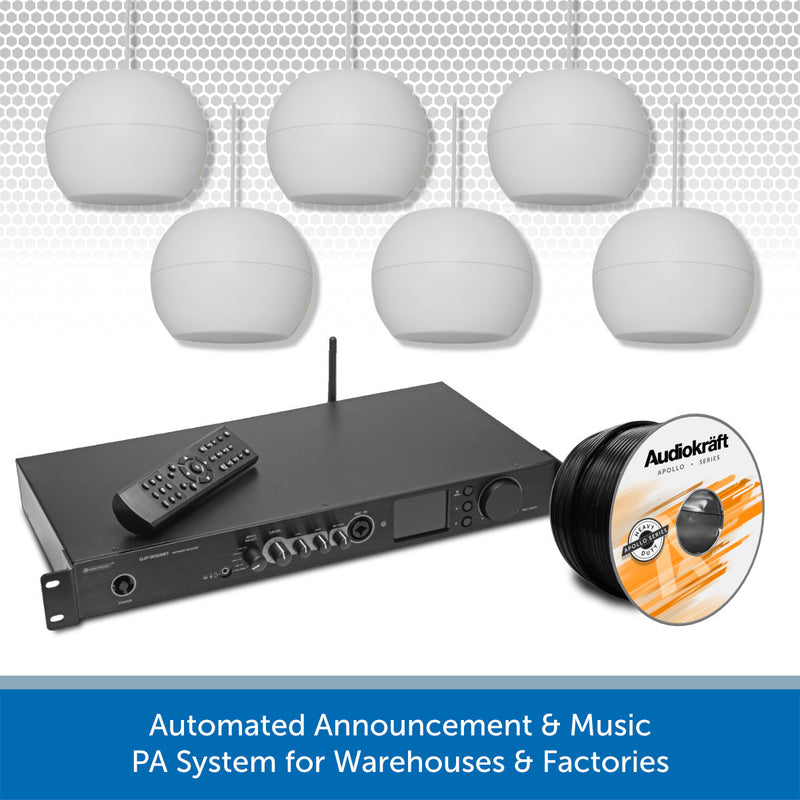 Warehouse DAB Radio Music System with Wall-Mount or Suspended Pendant Speakers