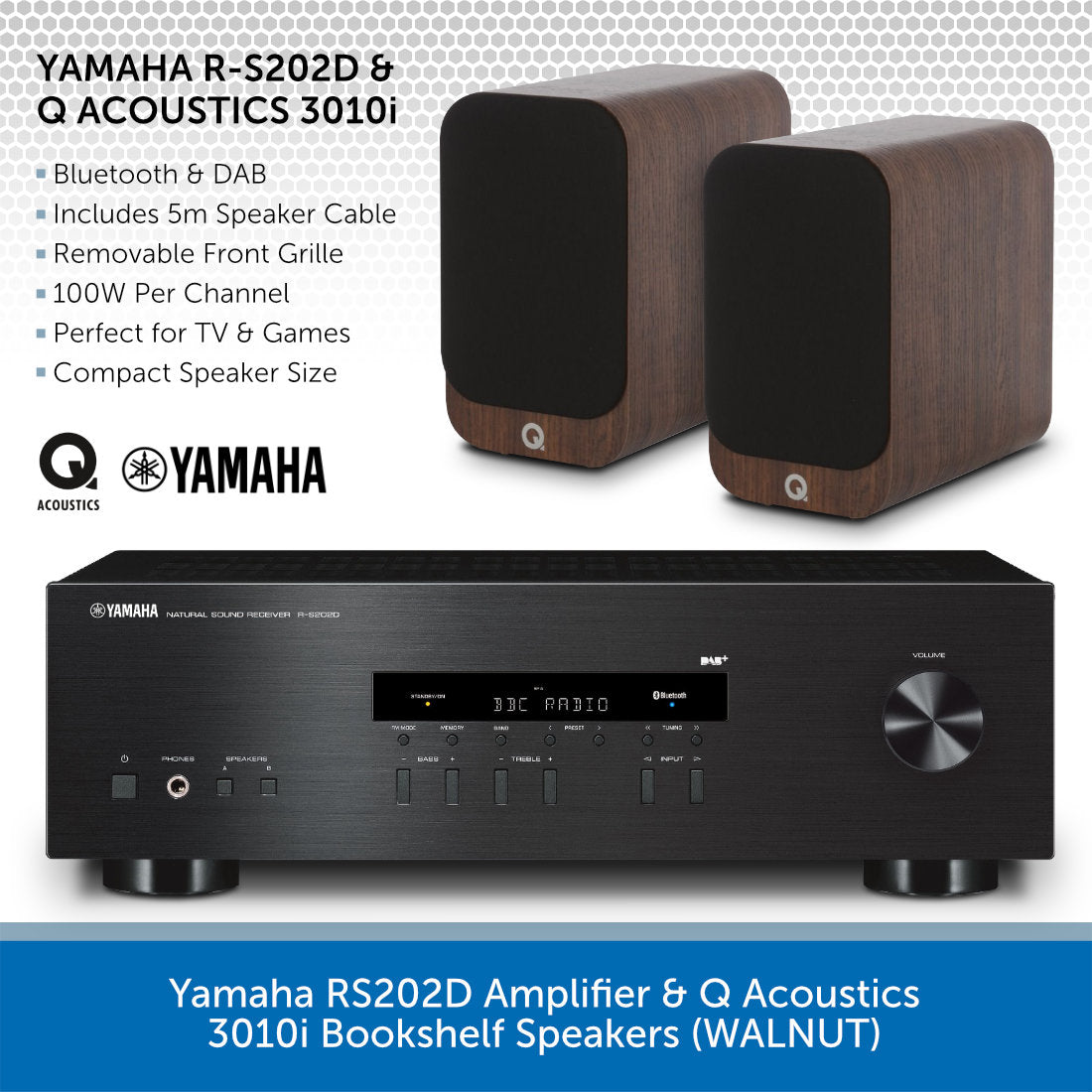 Yamaha RS202D & Q Acoustics 3010i Speakers (WALNUT) | Audio Volt