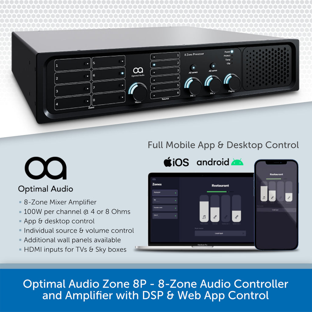 H∞ Engineering and Amplifier Optimizatio Optimal Audio ZONE 8P - 8-Zone Mixer Amplifier DSP & WebApp Control