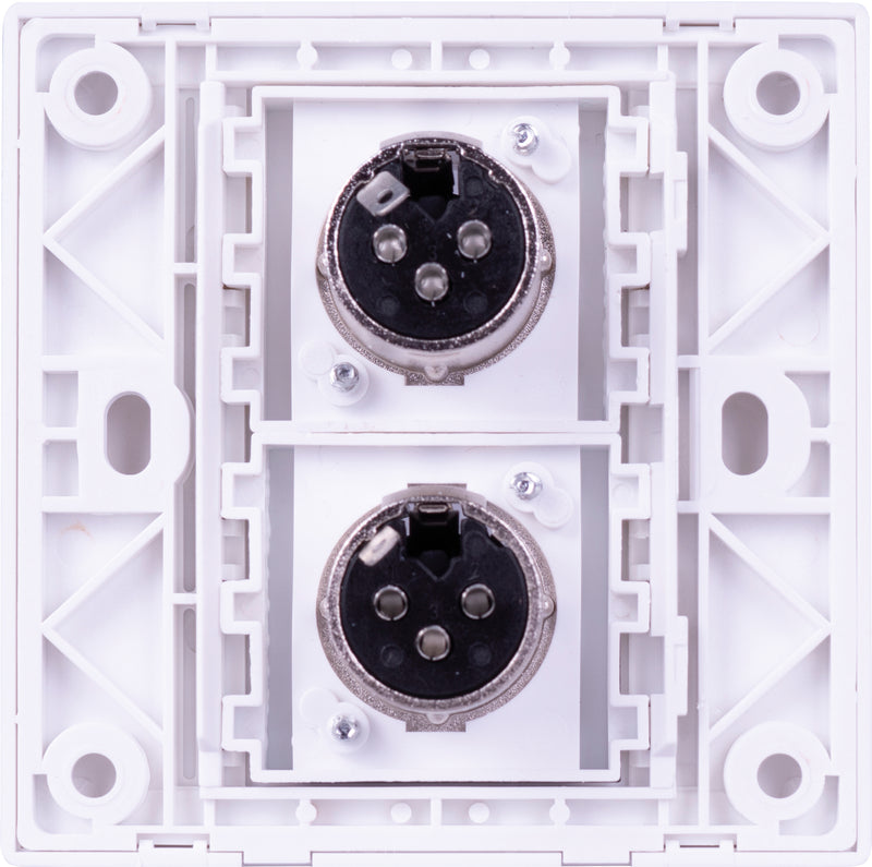 Eagle Dual Female XLR Wall Plate, 1 Gang, White/Silver