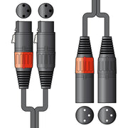 Twinned XLR Female to XLR Male Audio Cables for linking PA Amplifiers, Mixers, Etc.