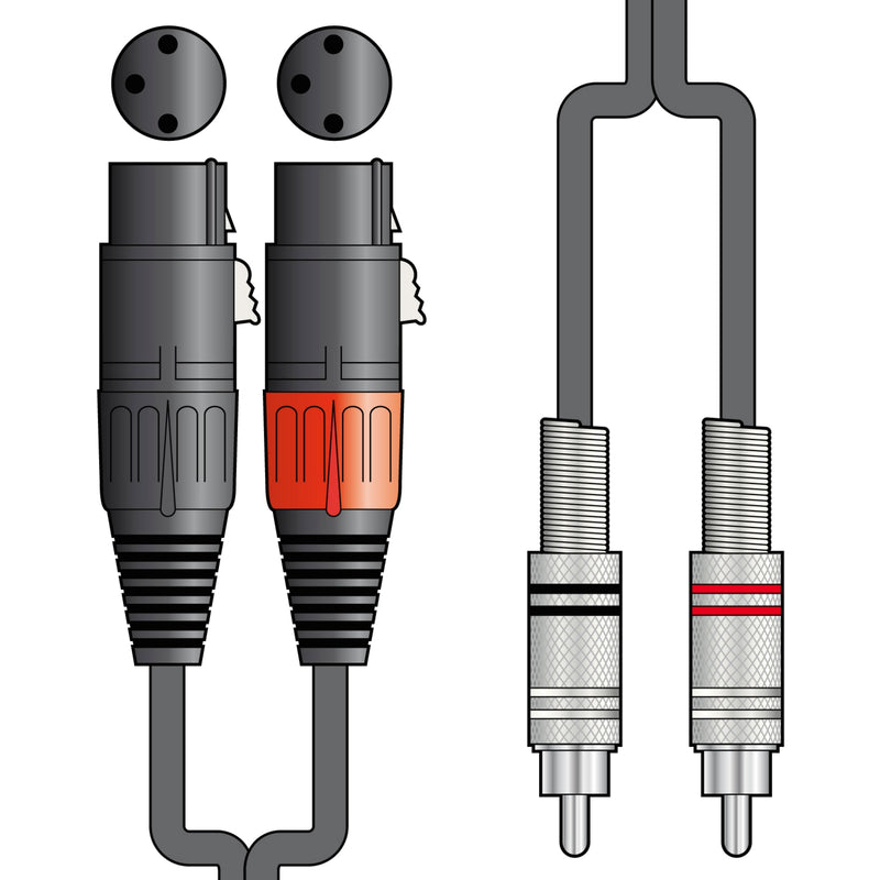 Twinned XLR Female to RCA Phono Lead for linking PA & Audio Equipment